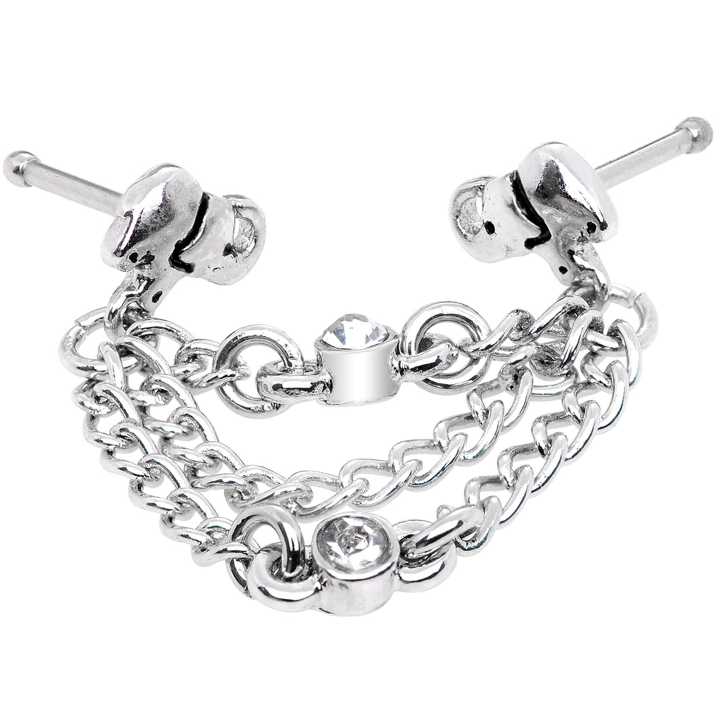 20G 1/4 Clear Gem Elephant Chain Dangle Double Nose Bone