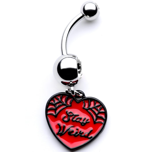 Clear Gem Stay Weird Red Heart Dangle Belly Ring