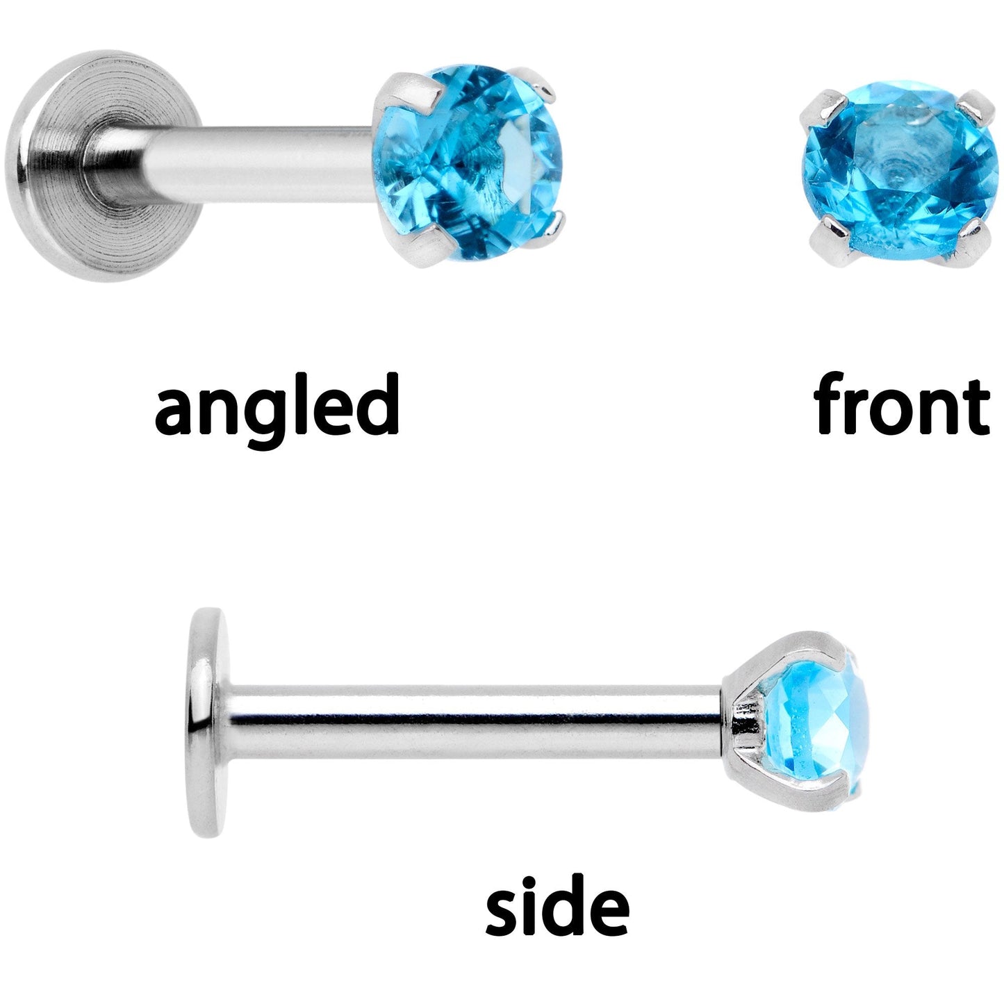 16G 1/4 Blue Gem Flowers Cartilage Tragus Earring Set of 3