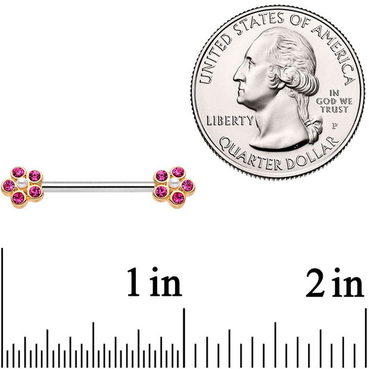 14G 9/16 Pink Gem Precious Flower Barbell Nipple Ring Set