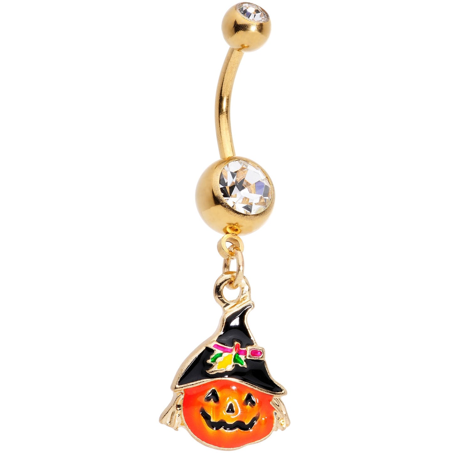 Clear Gem Gold PVD Jolly Jack O Lantern Belly Ring