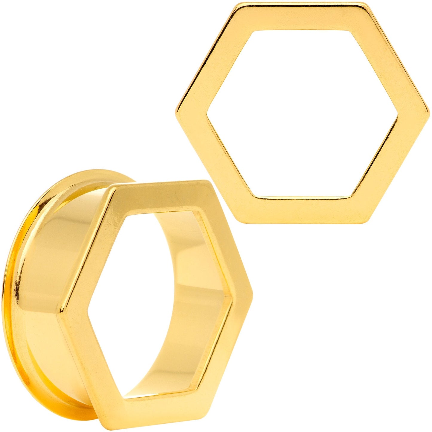 Gold Tone Geometric Hexagon Double Flare Tunnel Plug Set 3mm to 25mm