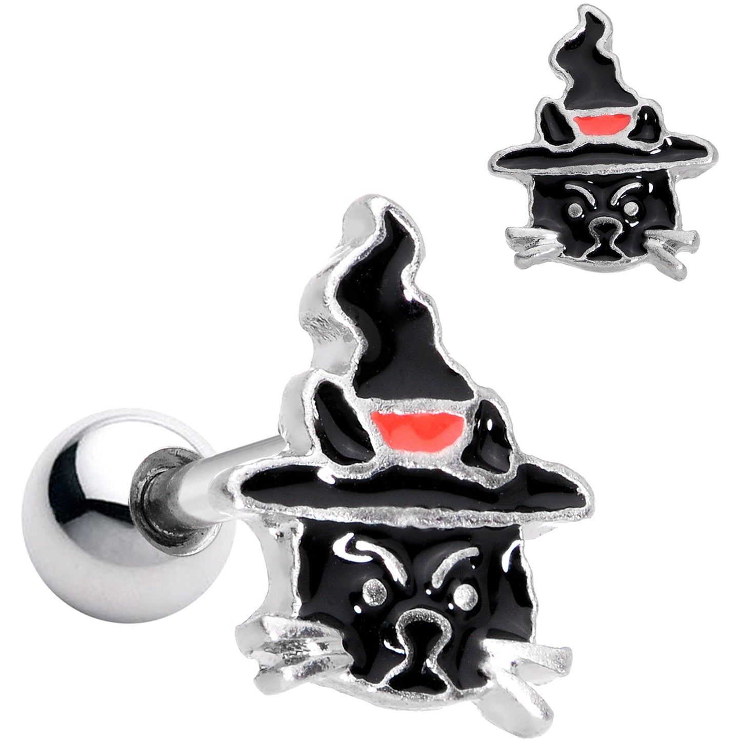 16G 1/4 Halloween Black Cat Cartilage Tragus Earring