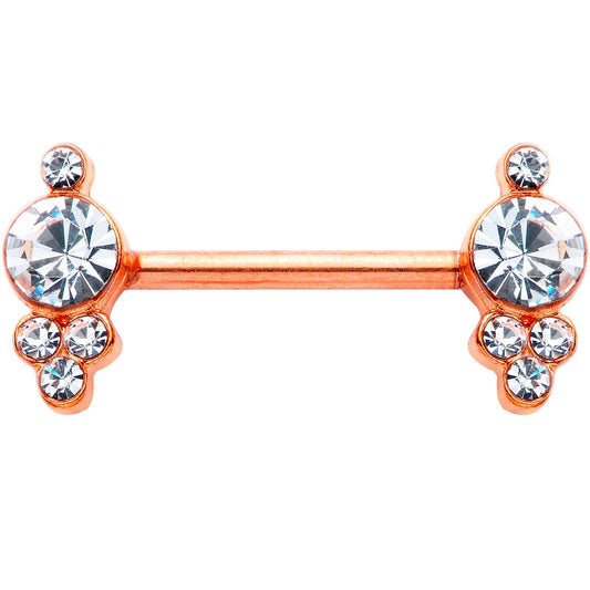 14G 9/16 Clear Gem Rose Gold Tone Circle Barbell Nipple Ring Set