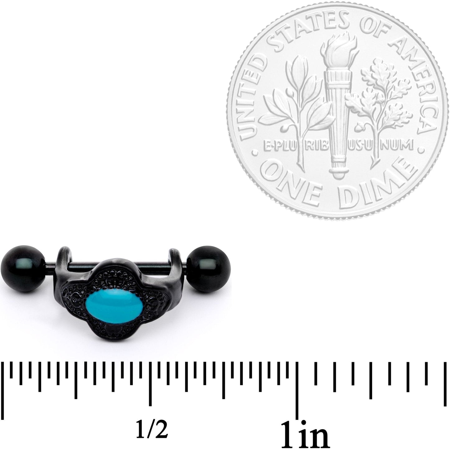 16G 1/2 Faux Turquoise Black Flower Cartilage Cuff