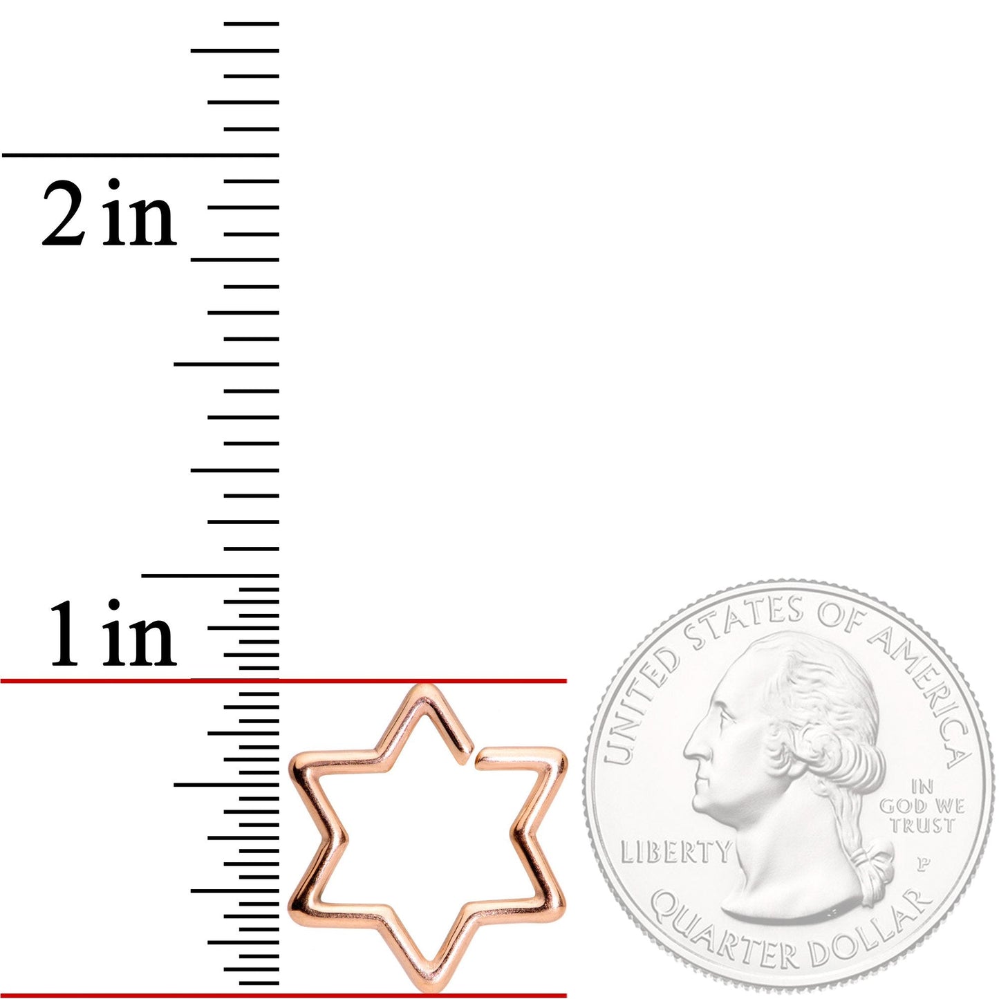 16G 5/16 Rose Gold Tone Hexagram Star of David Closure Ring