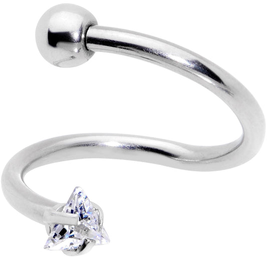 16G 3/8 Goth CZ Gem Triangle Spiral Twister Eyebrow Ring Set