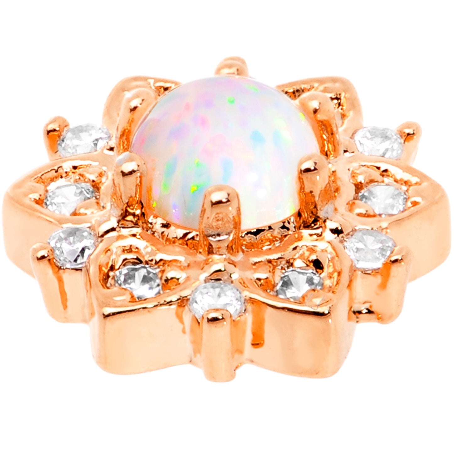 14G White Faux Opal Rose Gold Tone Floral Glam Dermal Anchor Top