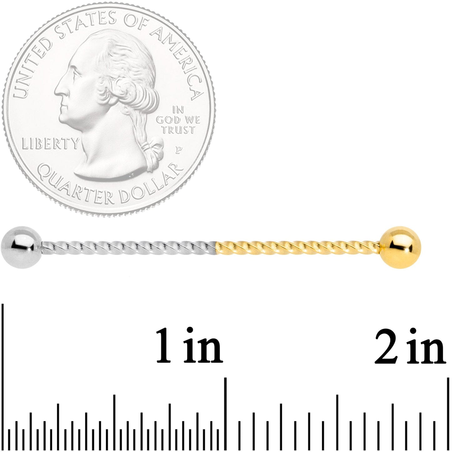 14G Gold Tone Steel Two Tone Twisted Industrial Barbell 38mm