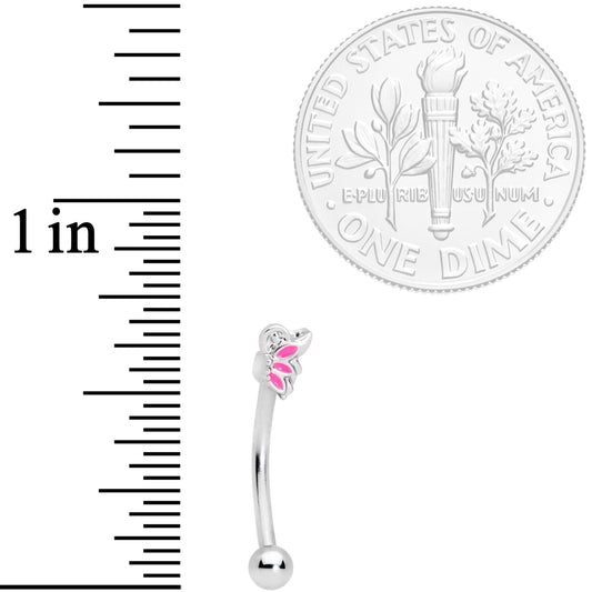 16G 3/8 Pink Butterfly Wing Curved Eyebrow Ring