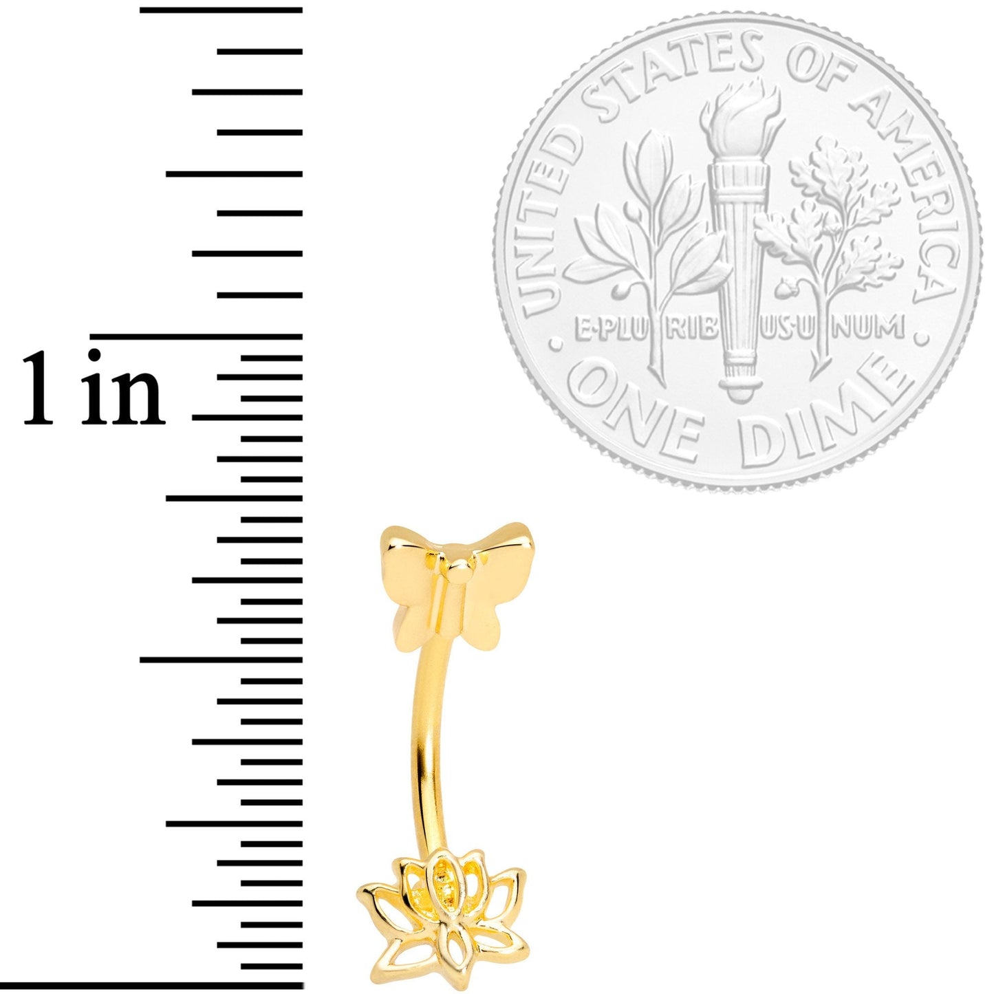 16G 3/8 Gold Tone Loopy Lotus Flower Butterfly Curved Eyebrow Ring