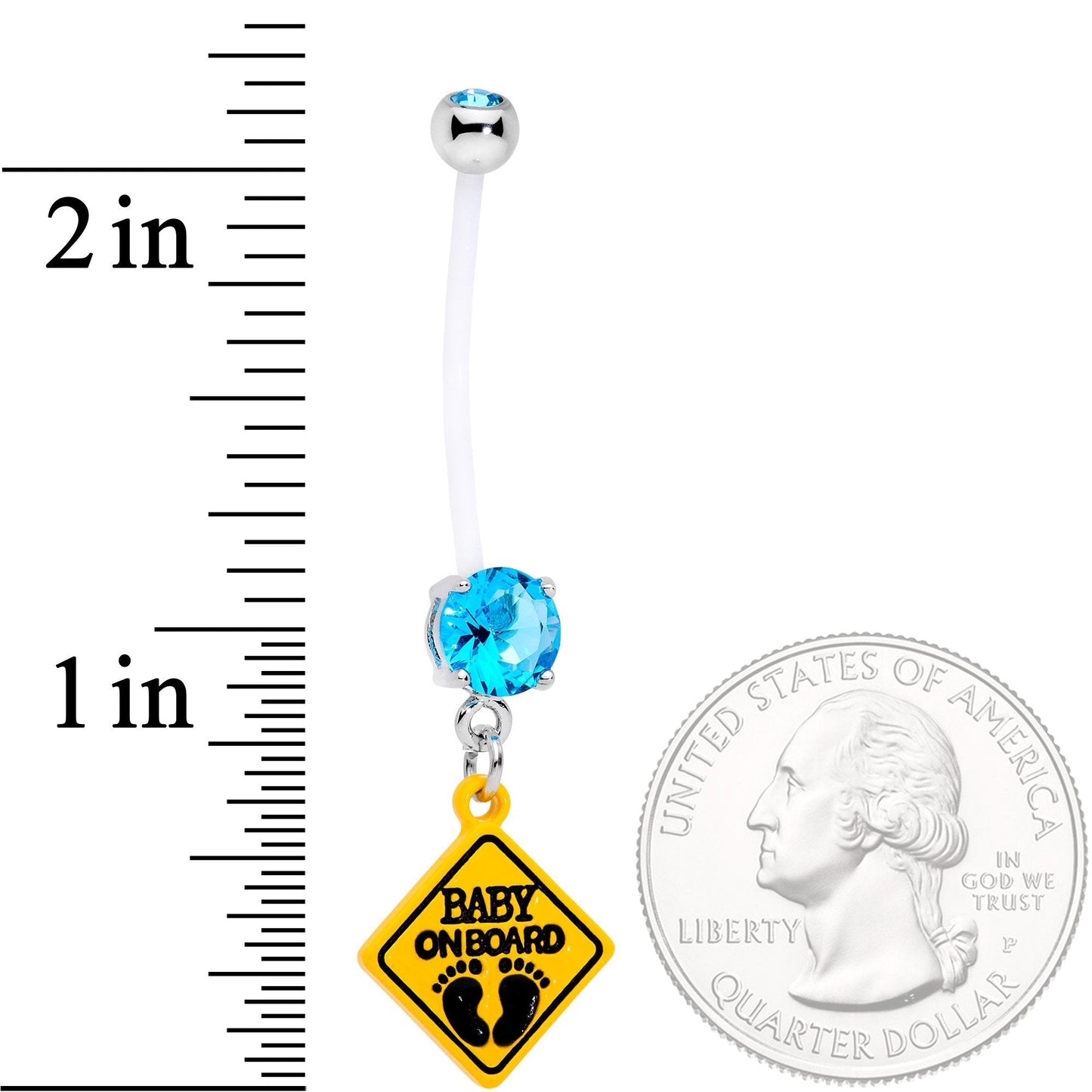 Aqua CZ Gem Baby on Board Sign Dangle Pregnancy Belly Ring