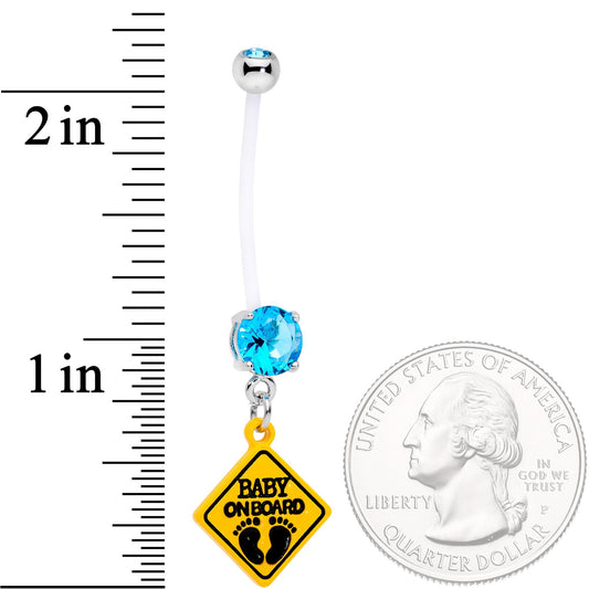 Aqua CZ Gem Baby on Board Sign Dangle Pregnancy Belly Ring
