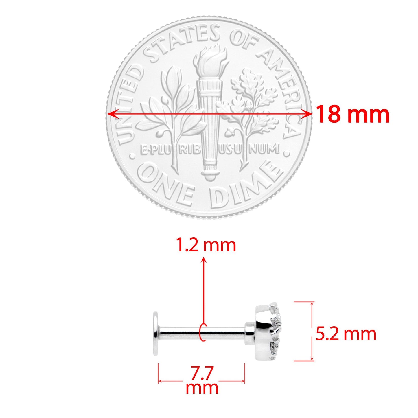 16G 5/16 Clear CZ Gem Angels Wing Labret Monroe Tragus