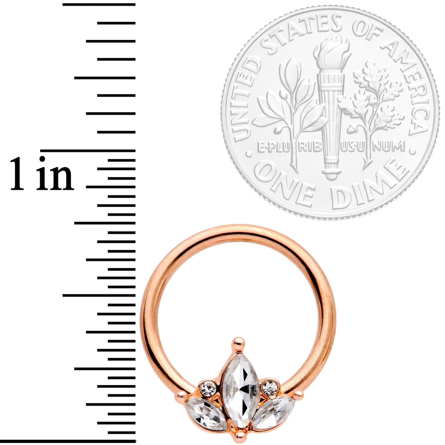 14G 0.51 inch Clear CZ Rose Gold Tone Crest BCR Captive Ring Set of 3