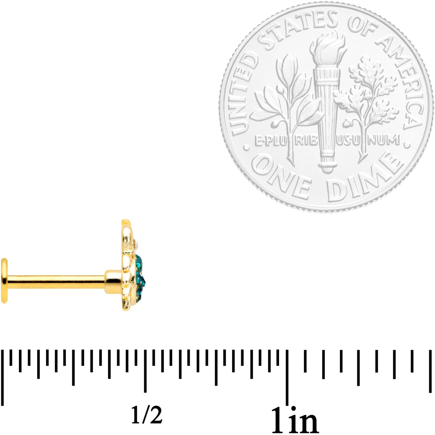 16G 5/16 Clear Green Gem Gold Tone Nautical Crab Labret Tragus