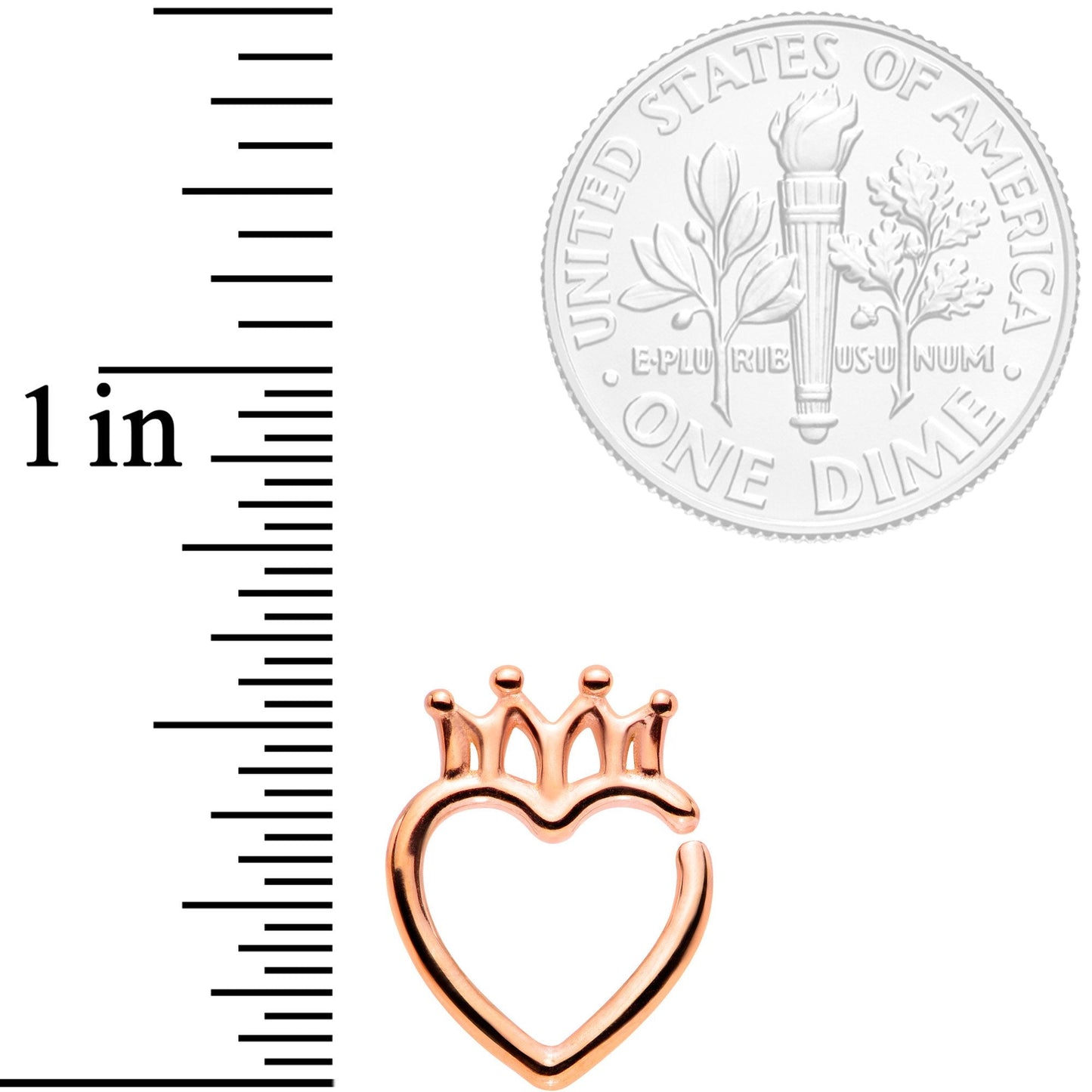 16G 5/16 Rose Gold Tone Royal Crown Heart Right Ear Closure Ring