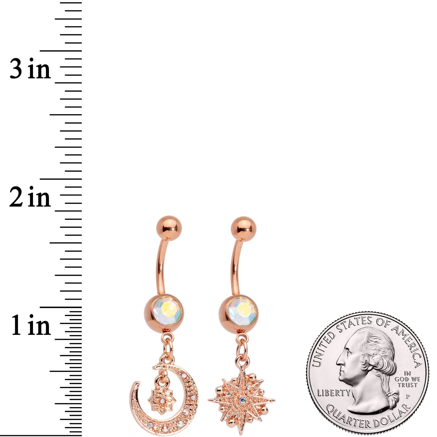 Aurora Gem Rose Gold Tone Celestial Star Moon Dangle Belly Ring Set