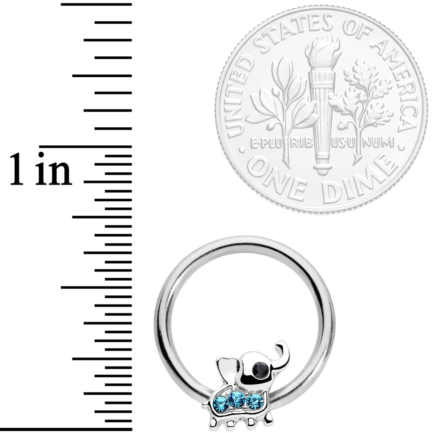 14G 1/2 Aqua Gem Elephant BCR Captive Nipple Ring Set