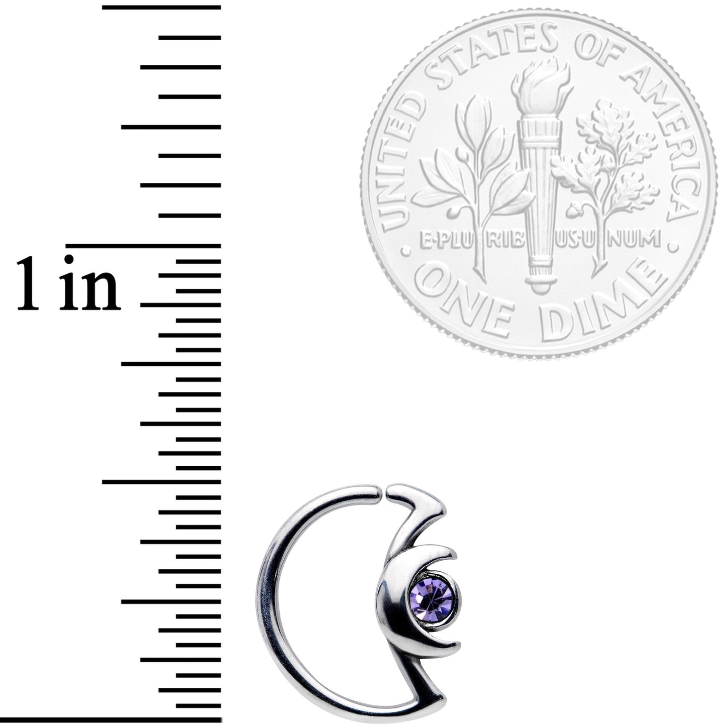 18G 3/8 Purple Gem Crescent Moon Closure Ring