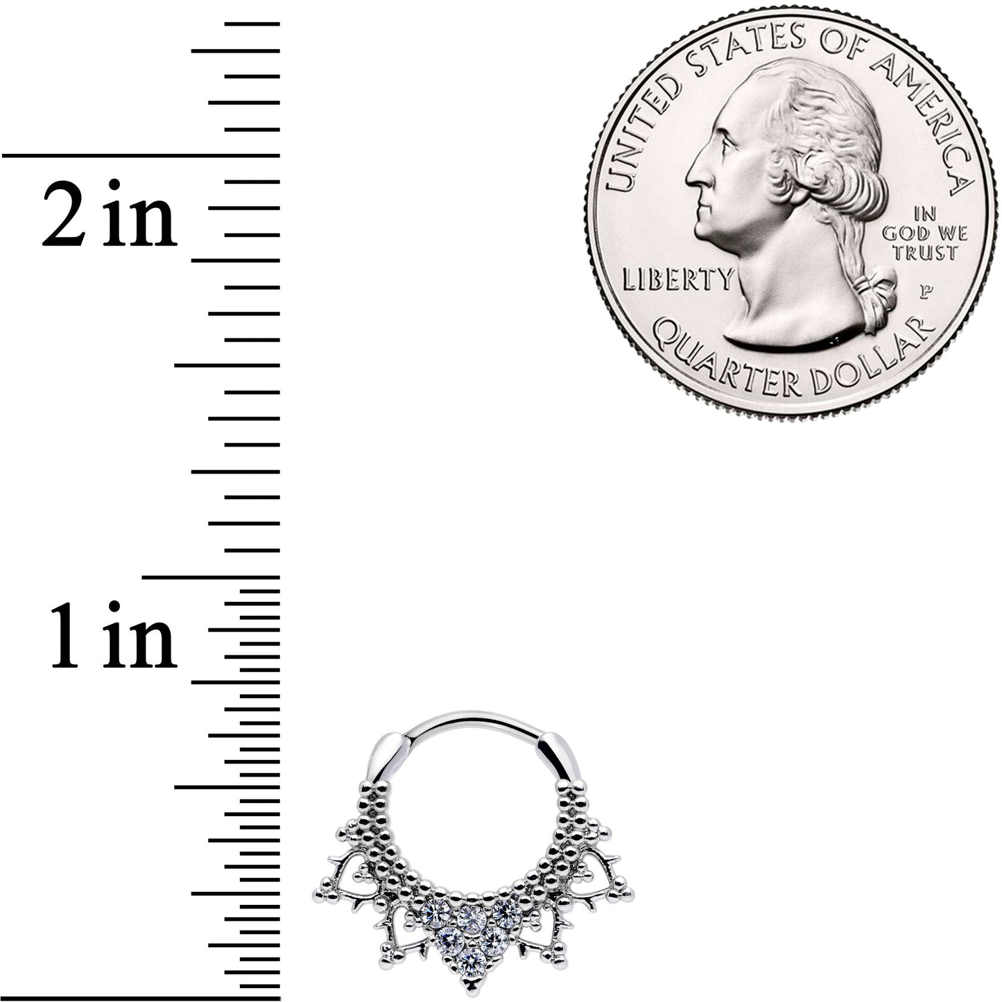 16G 3/8 Clear CZ Gem Triangle Ornate Septum Clicker