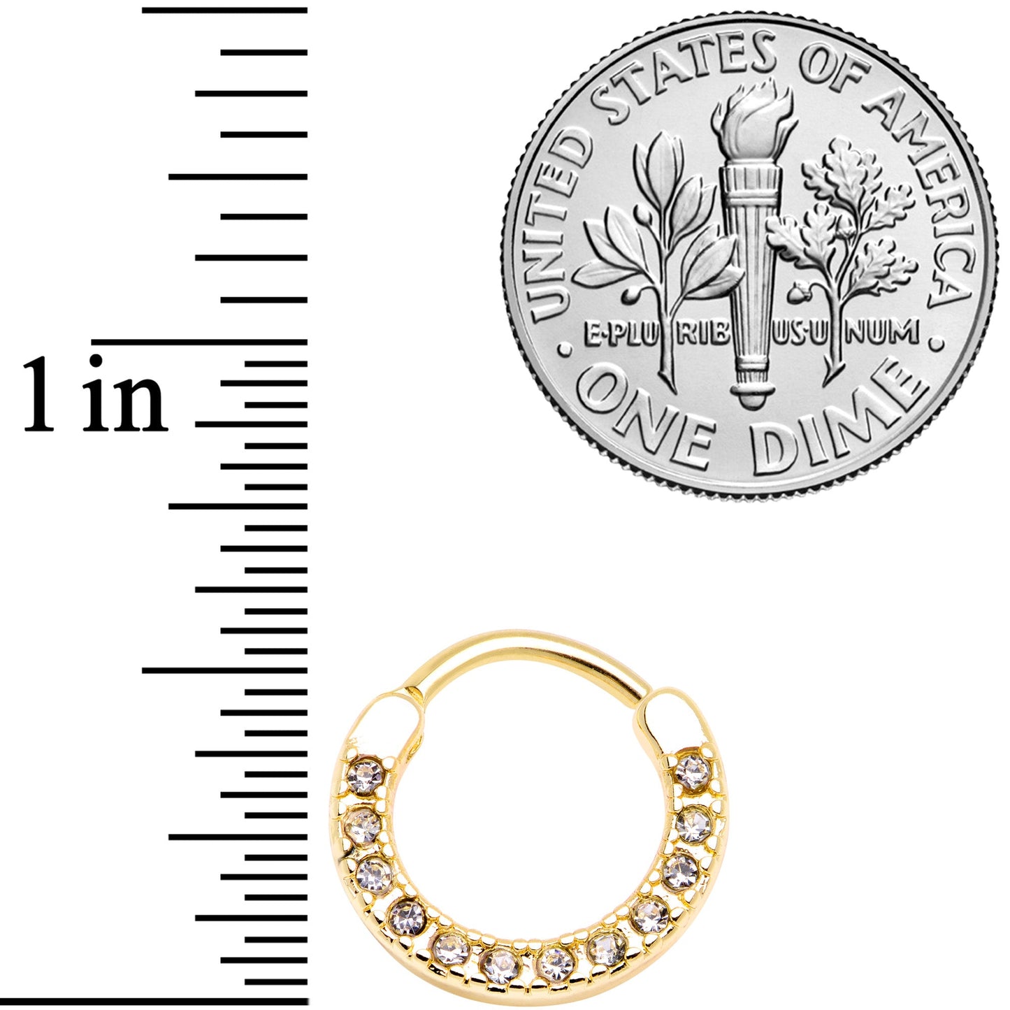 16G 3/8 Clear Gem Gold Tone Paved Septum Clicker