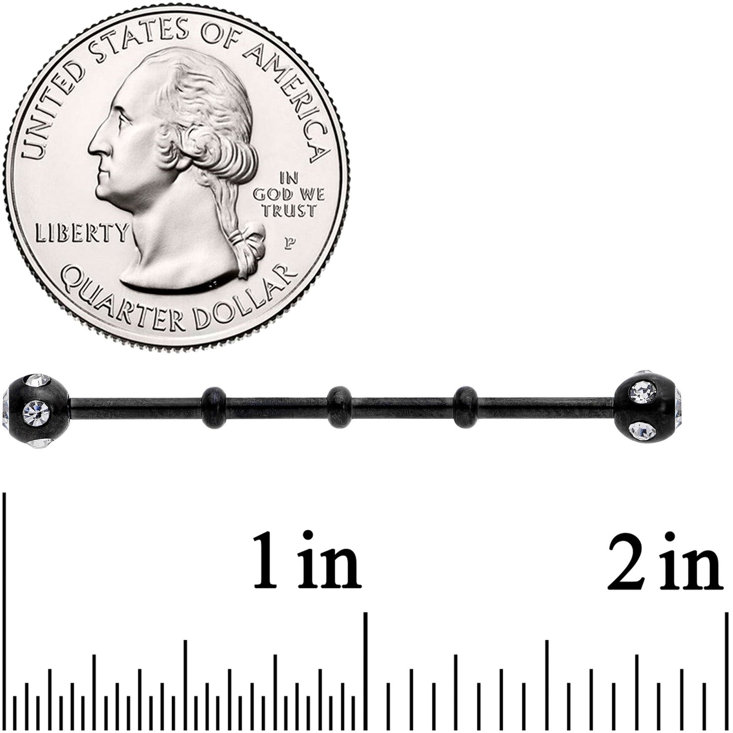 14G Clear Gem Black Industrial Barbell 38mm