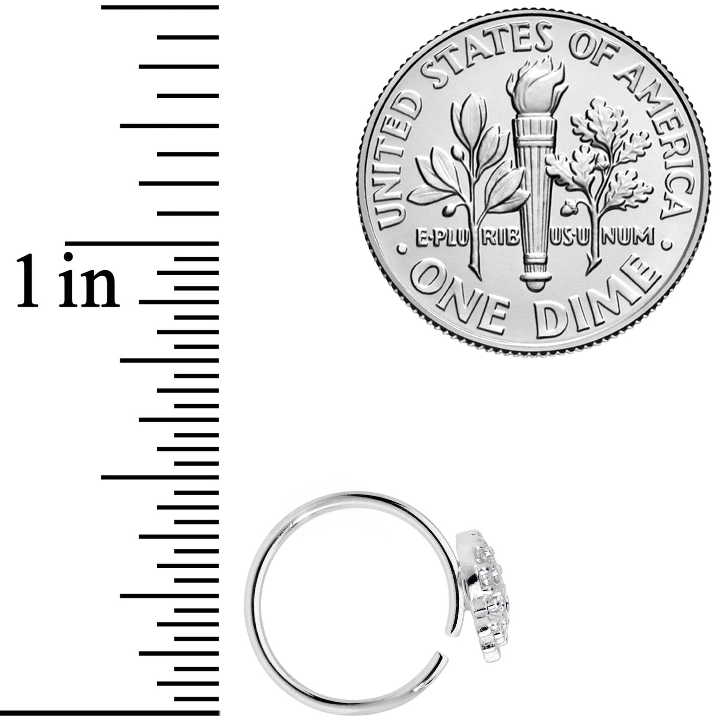 18G 3/8 Clear Black CZ Gem Nautical Octopus Nose Hoop