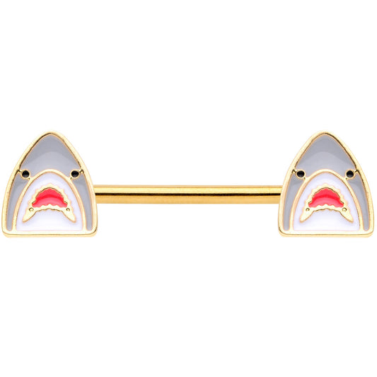 14G 9/16 Gold Tone Shark Attack Barbell Nipple Ring Set