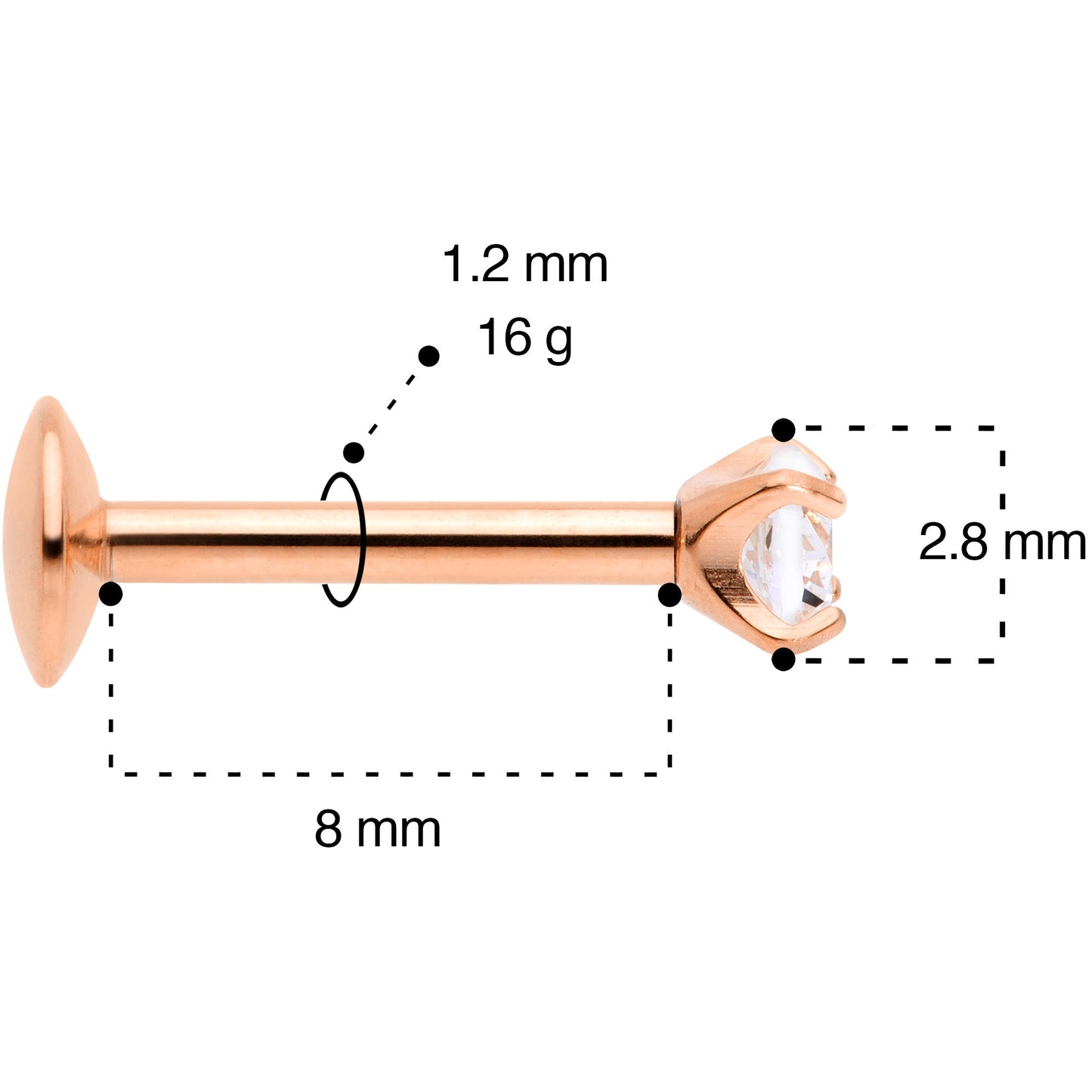 16G 5/16 3mm CZ Rosy G23 Titanium Internally Threaded Labret