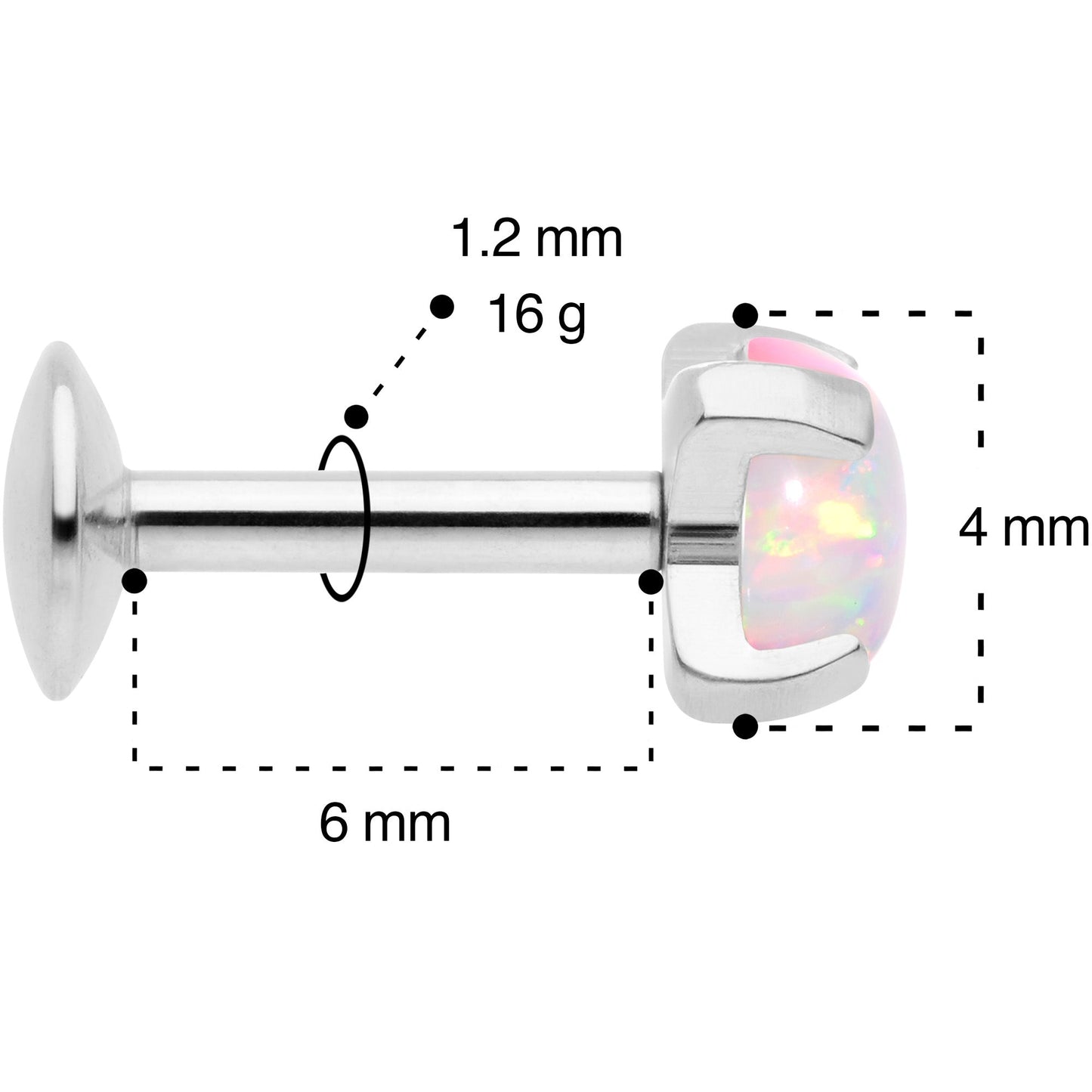 16G 1/4 4mm White Syn Opal G23 Titanium Internal Thread Labret