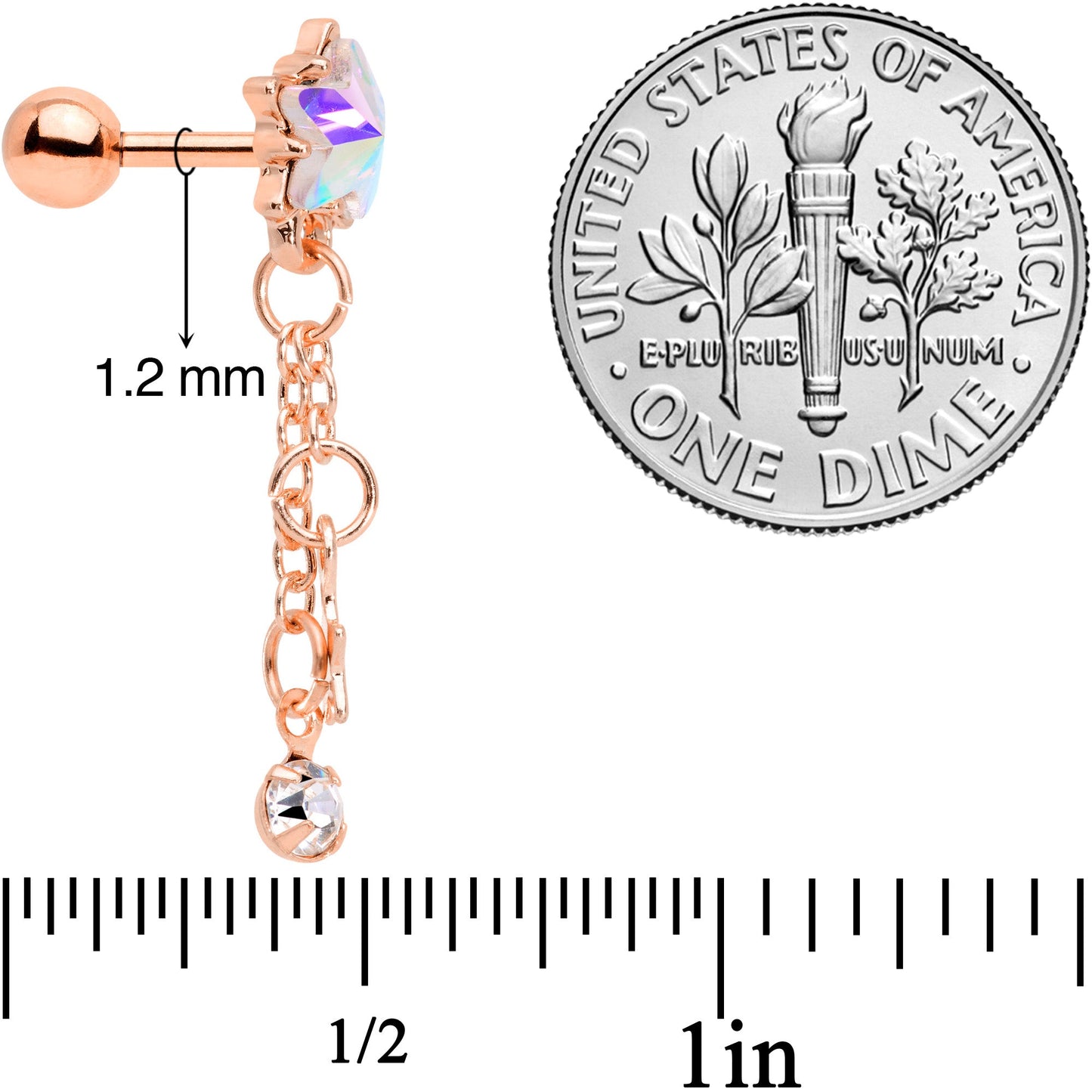 16G 1/4 Aurora Clear Gem Rose Gold Tone Star Dangle Cartilage