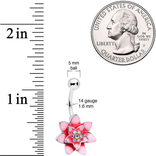 Aurora Gem Pink Red Rose Flower Belly Ring