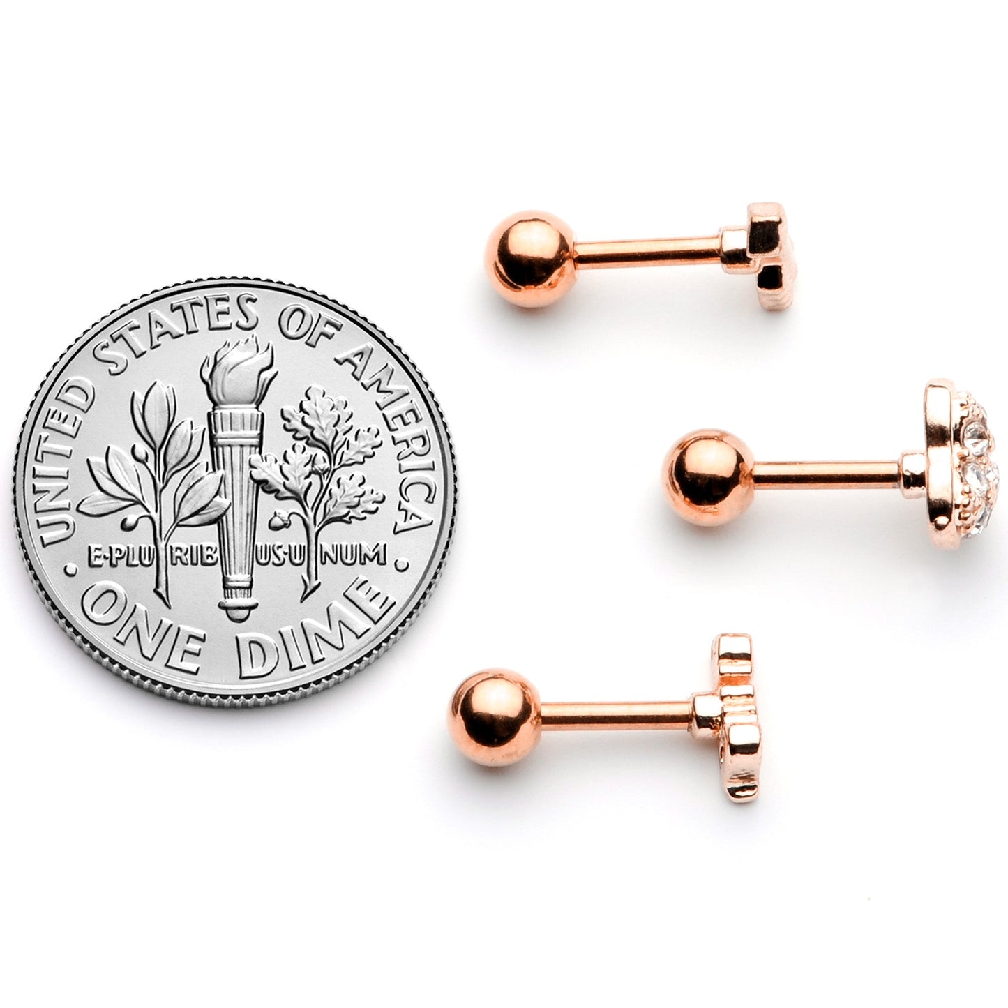 16G 1/4 Clear Gem Rose Gold Tone Plated Valentine Cartilage Set