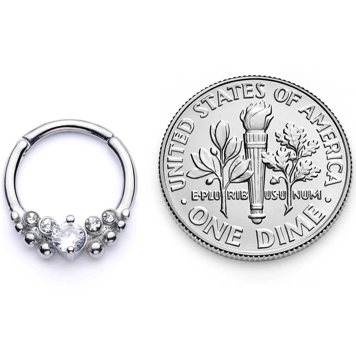 16G 3/8 Clear CZ Gem Classy Circles Hinged Segment Ring