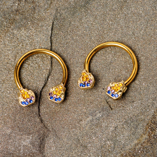 14G 1/2 Orange Gem Gold Tone Candle Horseshoe Nipple Ring Set