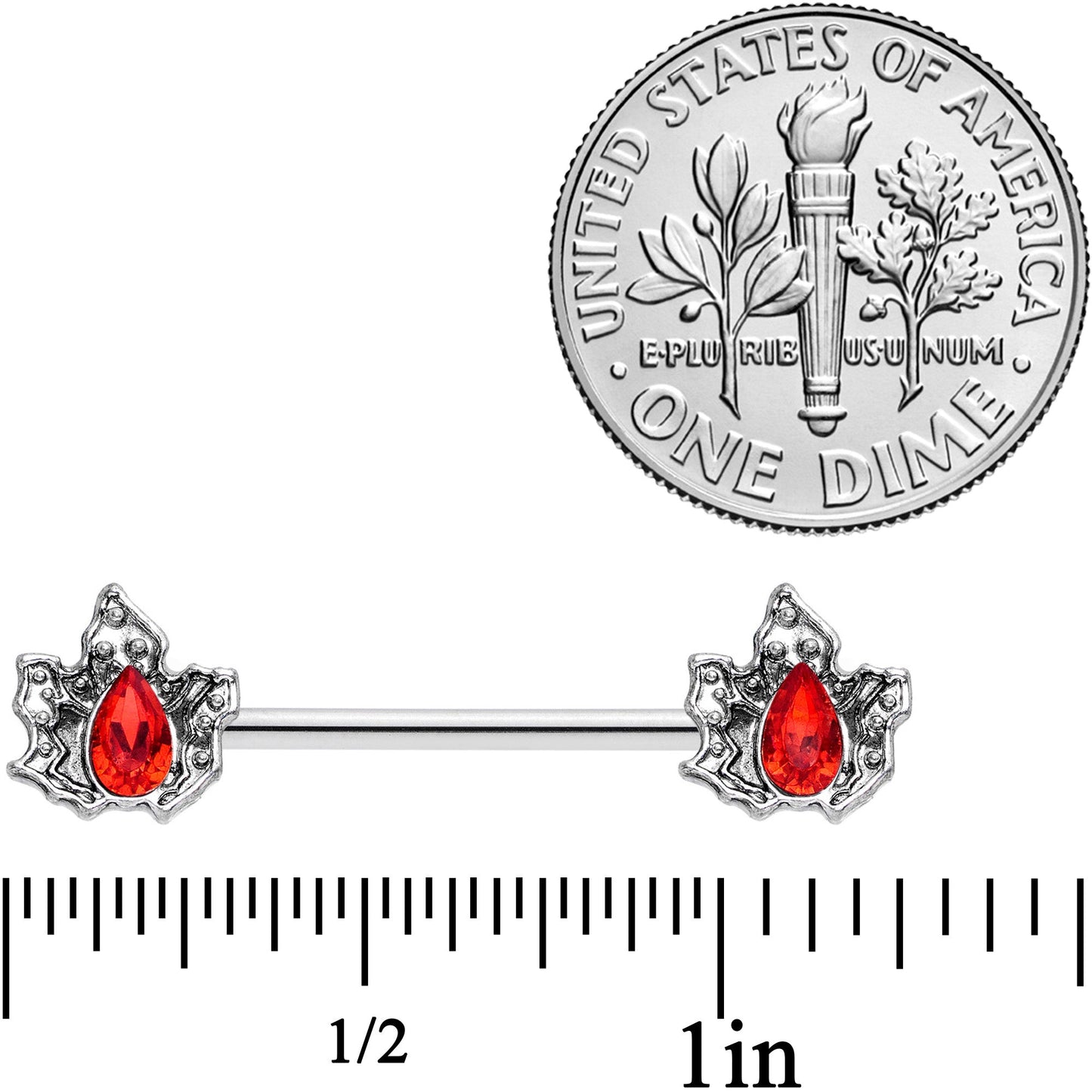14G 5/8 Red Gem Holly Leaf Holiday Barbell Nipple Ring Set