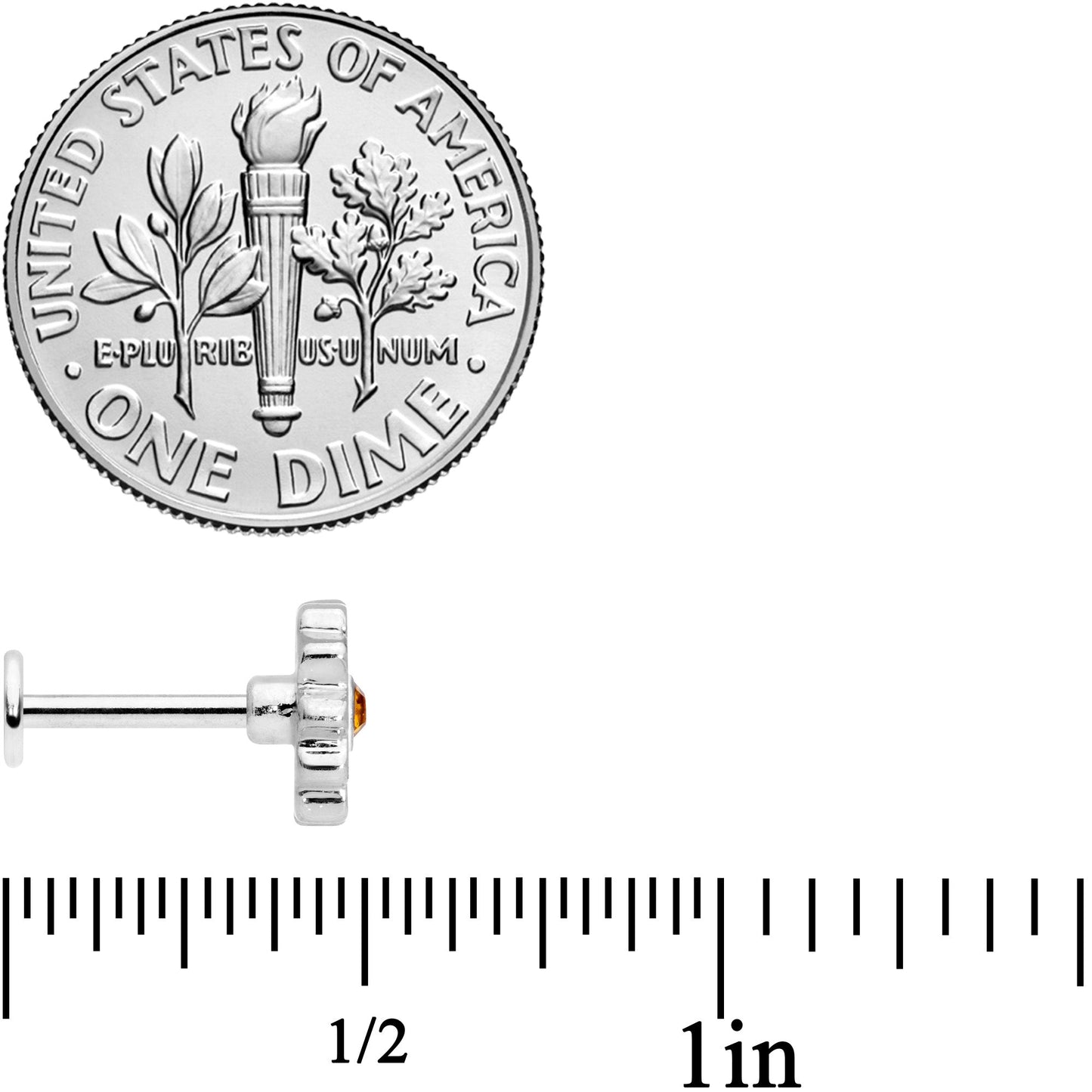 16G 5/16 Yellow Gem White Daisy Flower Labret Monroe Tragus