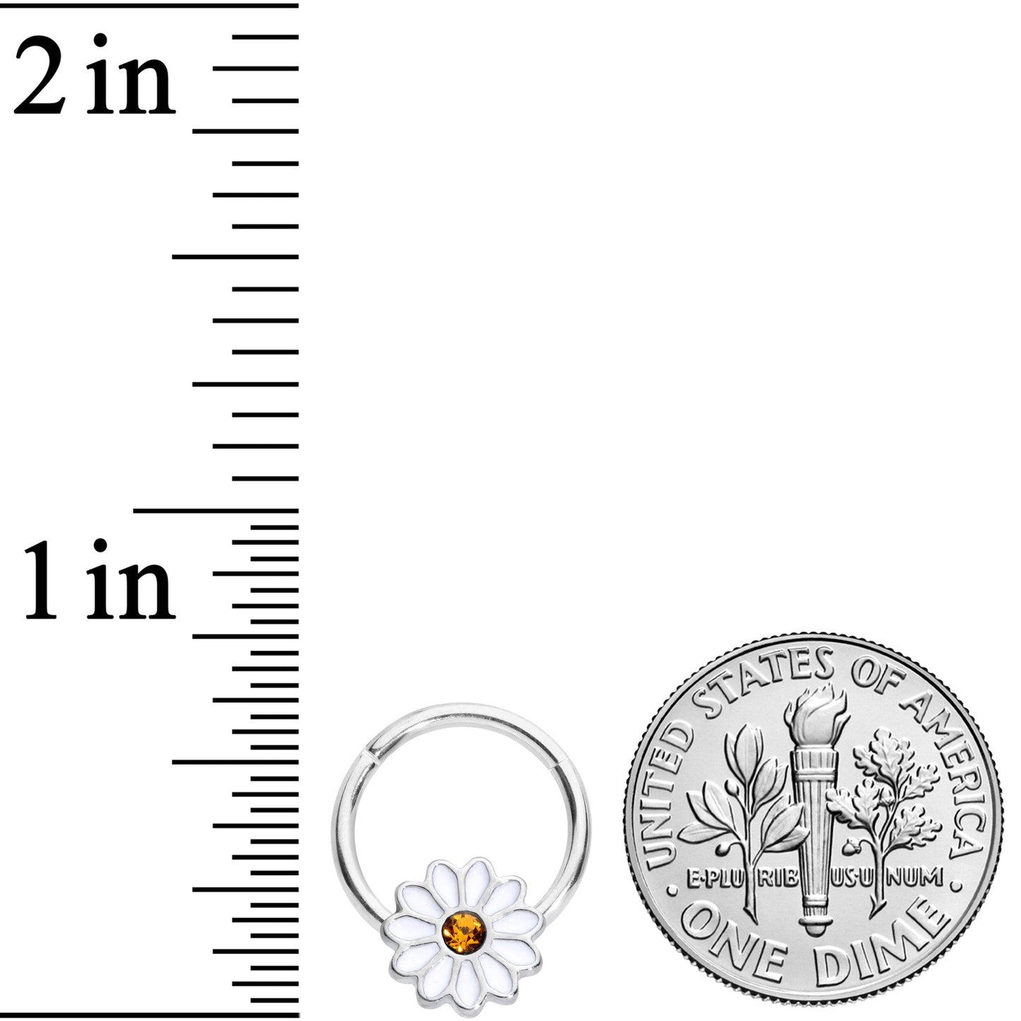 16G 3/8 Yellow Gem Hippie White Daisy Flower Hinged Segment Ring