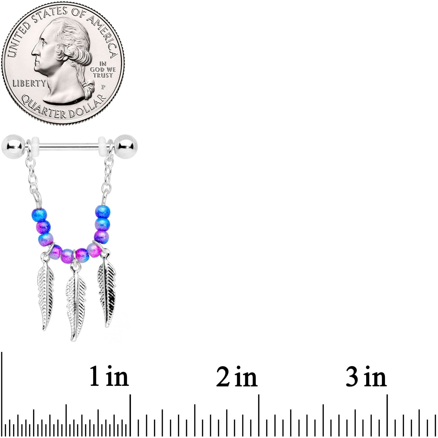 14G 1/2 Blue Purple Bead Feather Dangle Nipple Ring Set