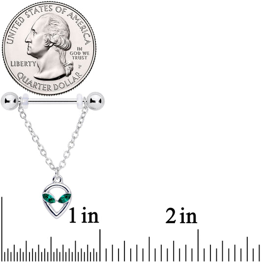 14G 1/2 Green Gem UFO Space Alien Dangle Nipple Ring Set