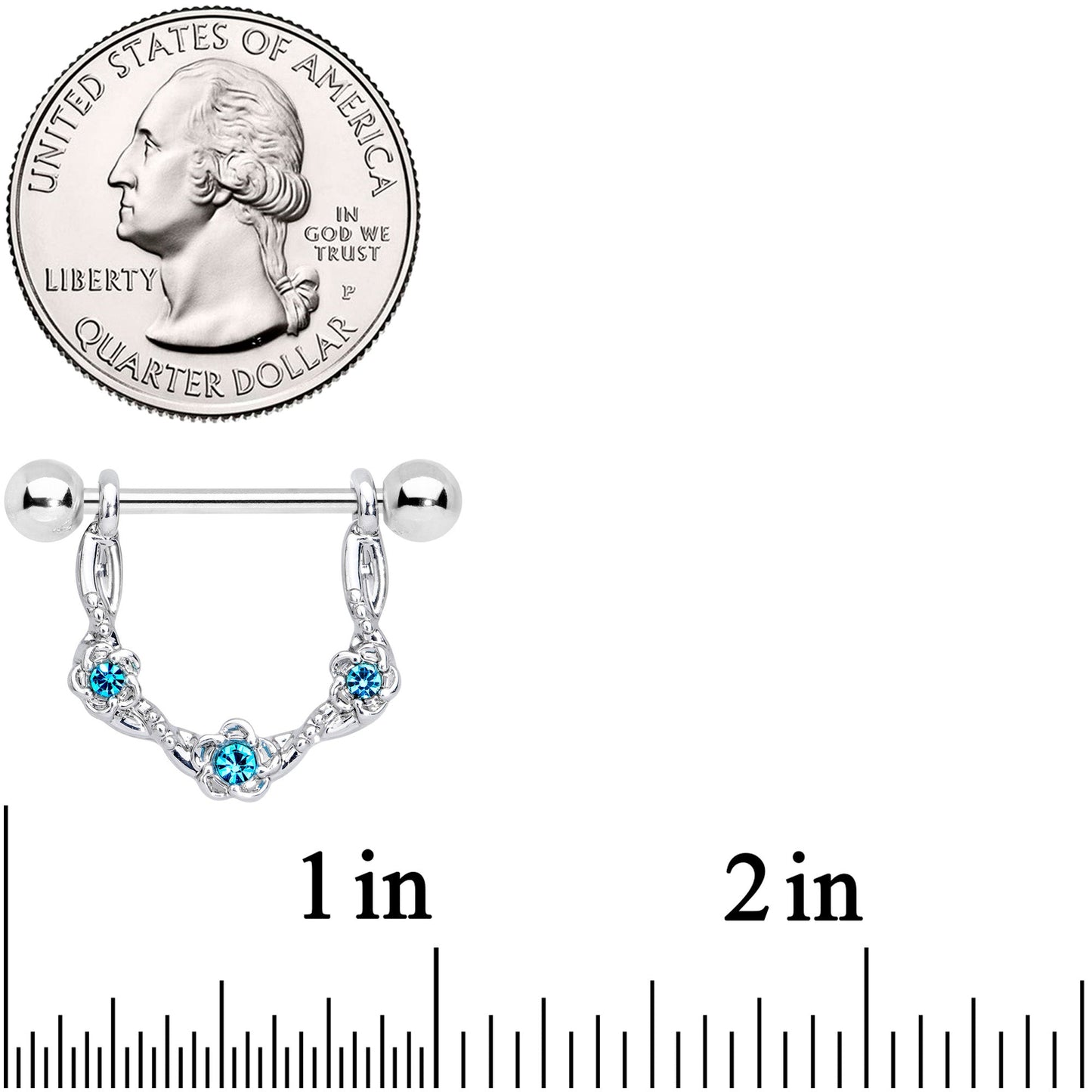 14G 3/4 Aqua Gem Knotted Flower Dangle Nipple Ring Set