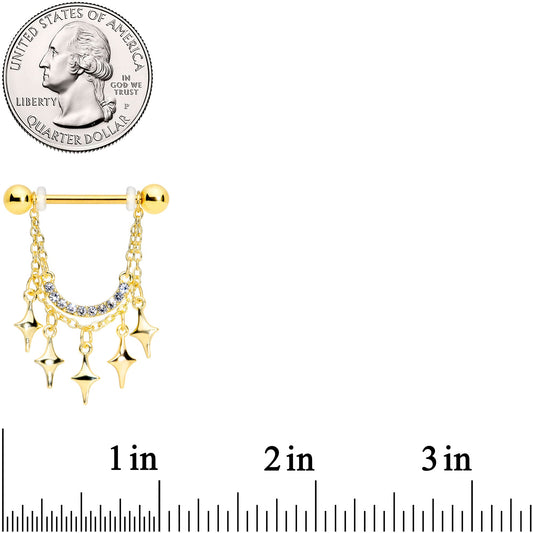 14G 9/16 Clear Gem Gold Tone Drama Dangle Nipple Ring Set