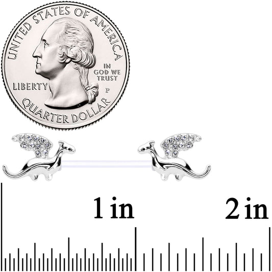 14G 9/16 Clear Gem Bioplast Dragon Barbell Nipple Ring Set