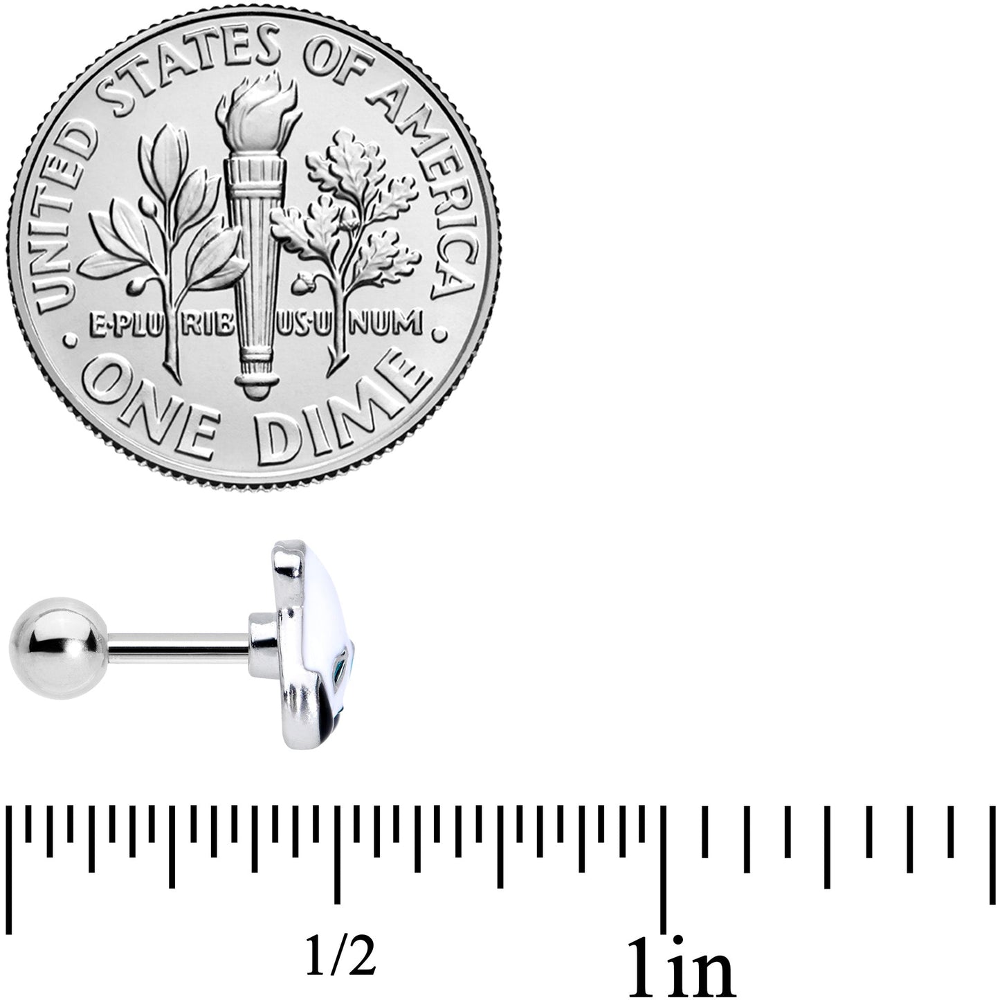 16G 1/4 Black White Round Panda Bear Cartilage Tragus Earring