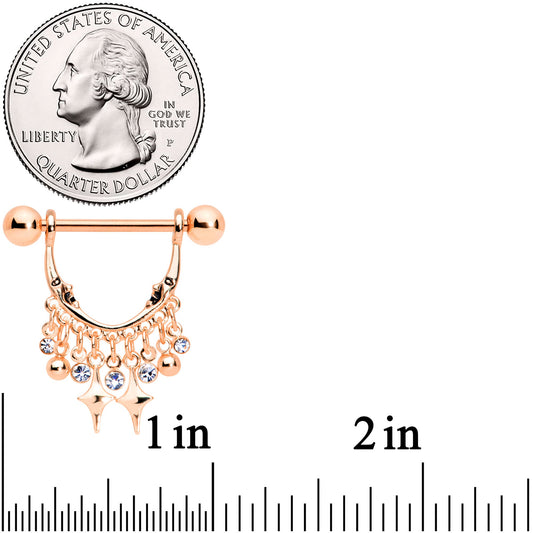 14G 5/8 Clear Gem Rose Gold Tone Moons Dangle Nipple Ring Set