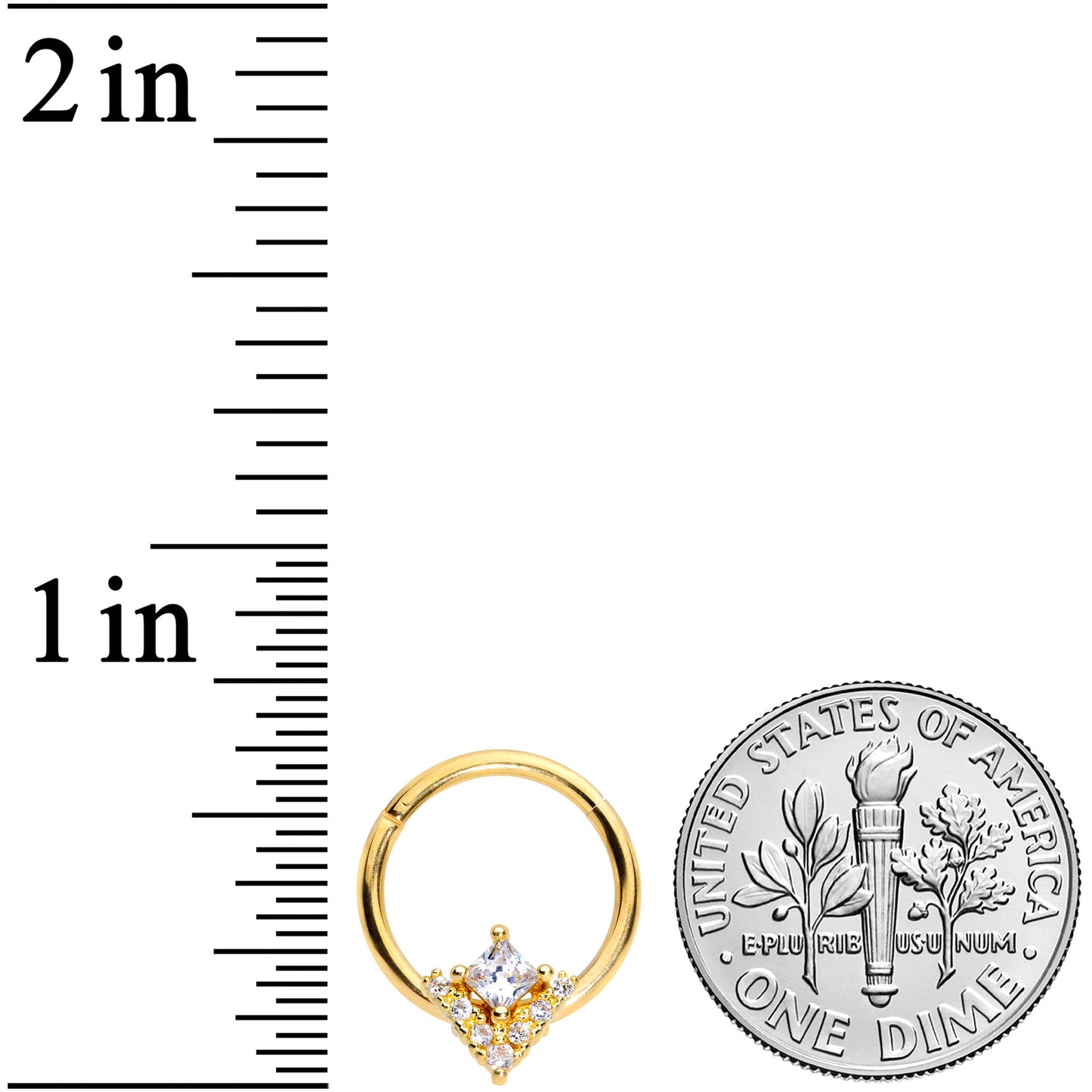 16G 3/8 Clear CZ Gem Gold Tone Vivid Vee Hinged Segment Ring