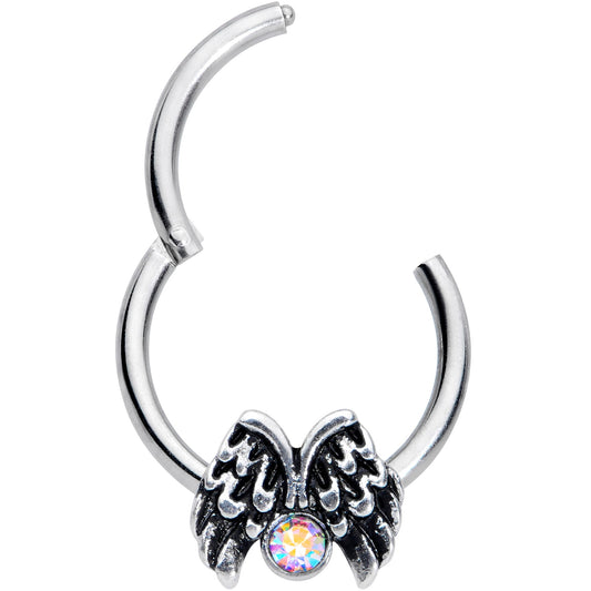 16G 3/8 Aurora Gem Holiday Angels Wings Hinged Segment Ring