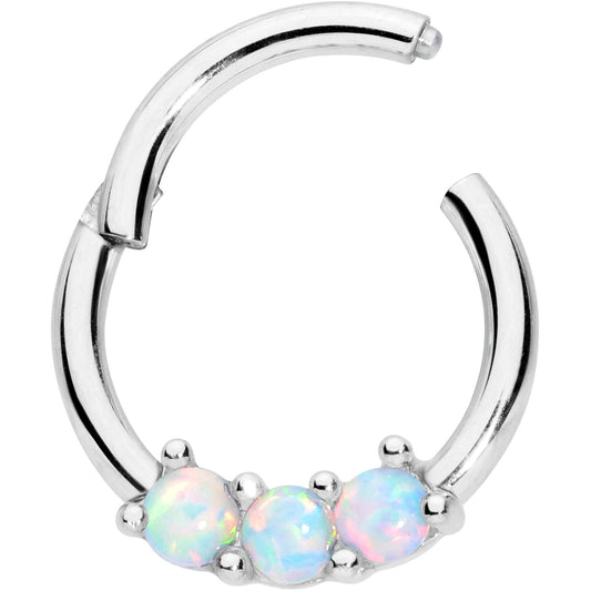 16G 5/16 White Synthetic Opal Trio Hinged Segment Ring
