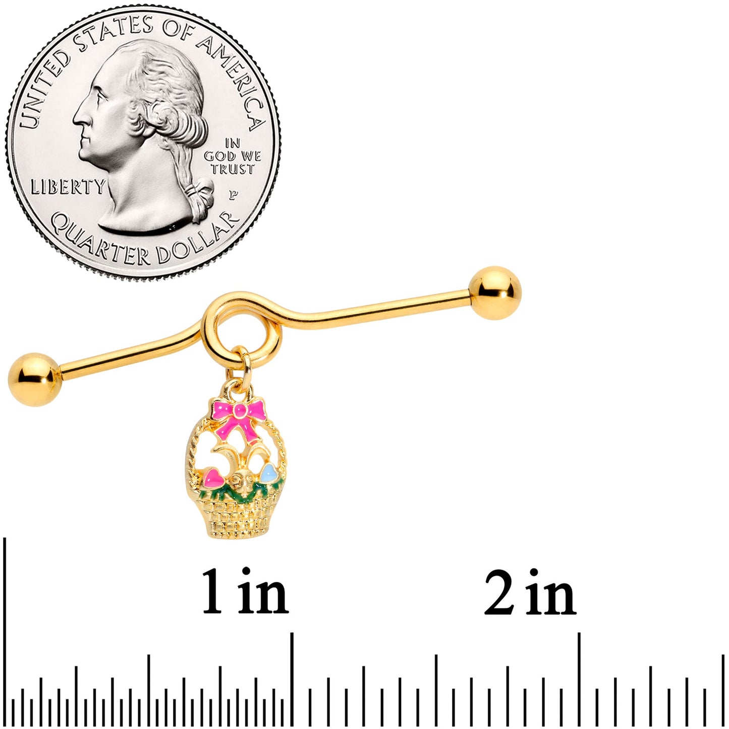 14G Gold Tone Easter Basket Glow Dangle Project Bar 38mm